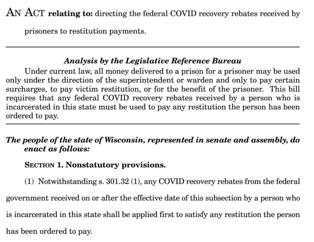 Inmate Stimulus Checks WI Legislators Want Them Confiscated