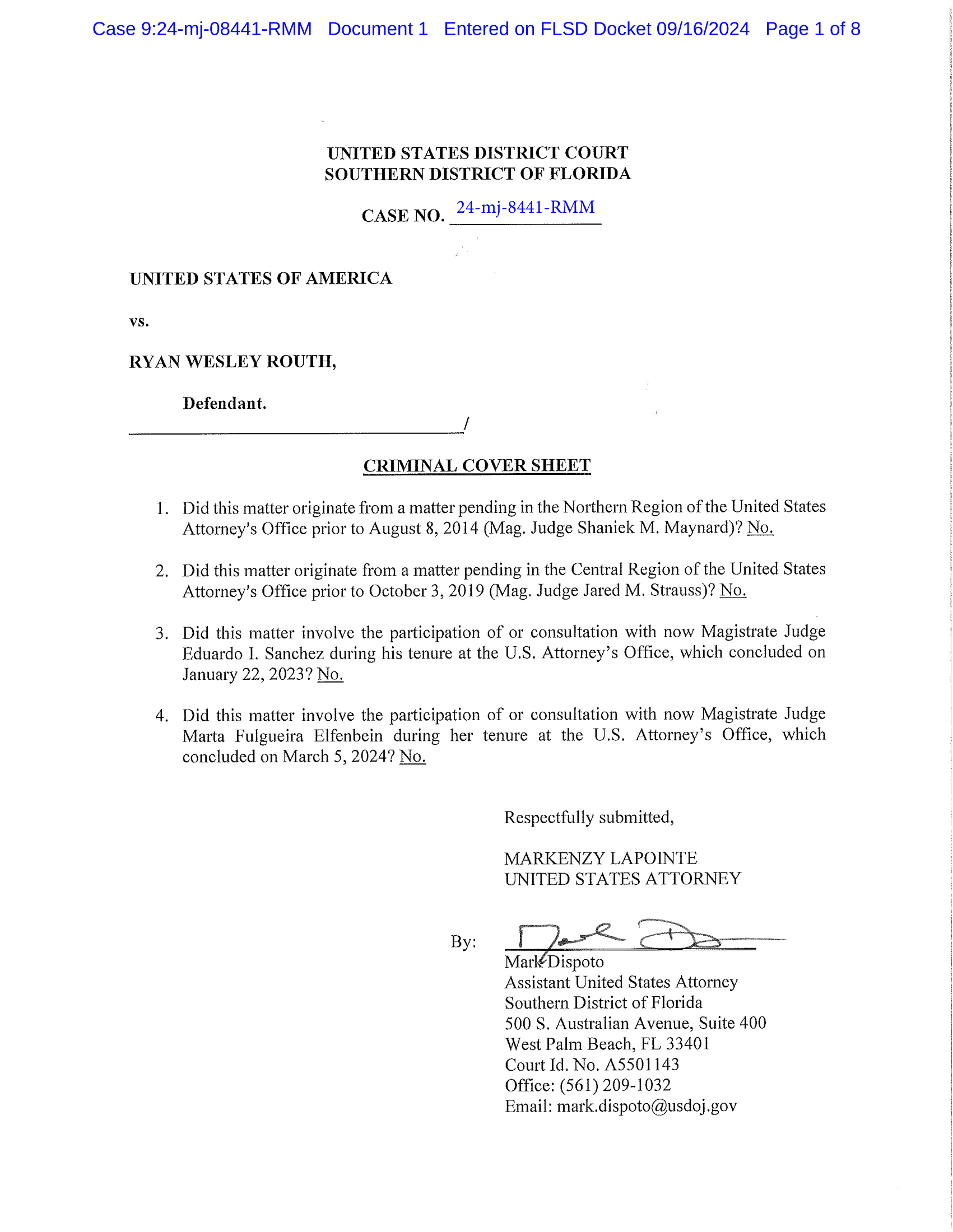 Ryan routh criminal complaint