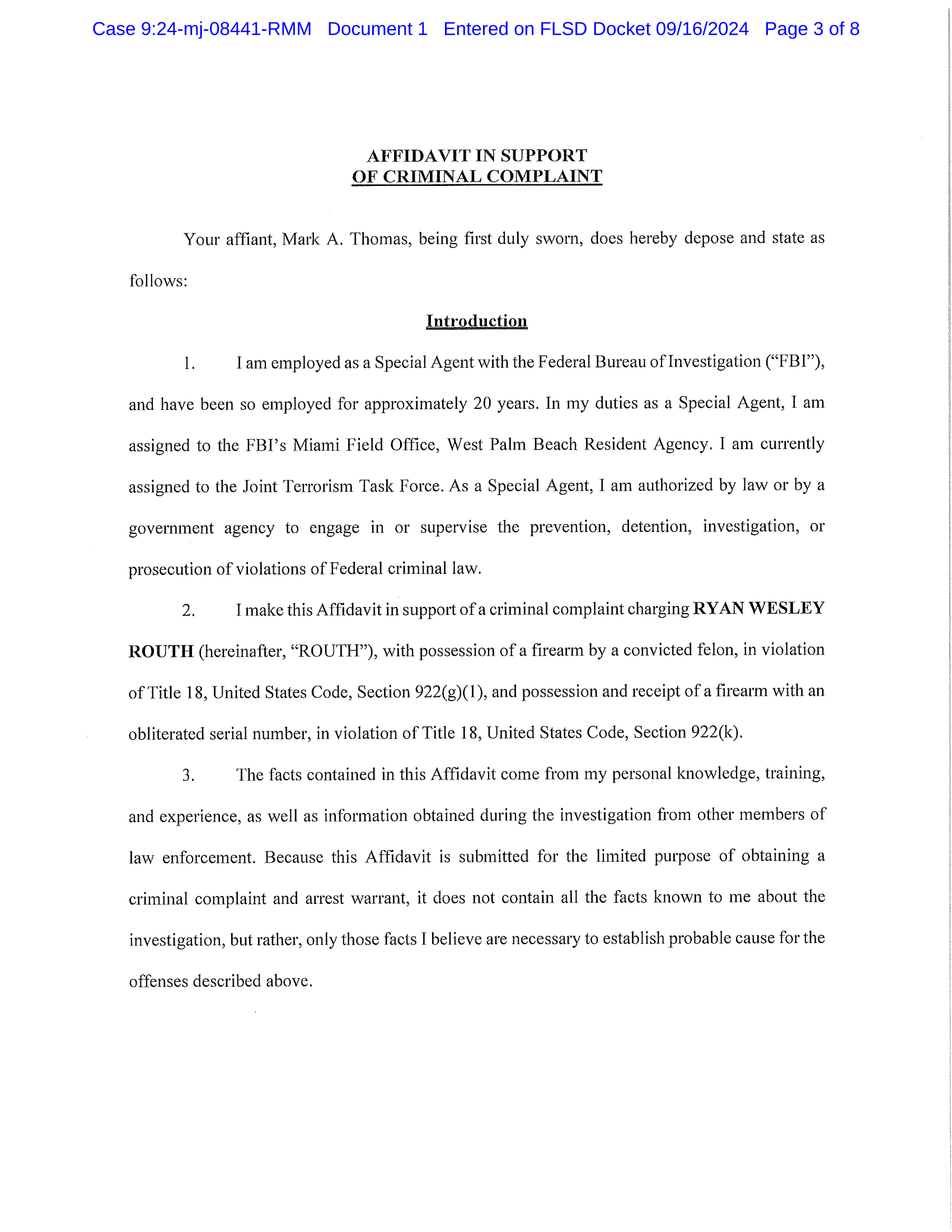 Ryan Routh Criminal Complaint