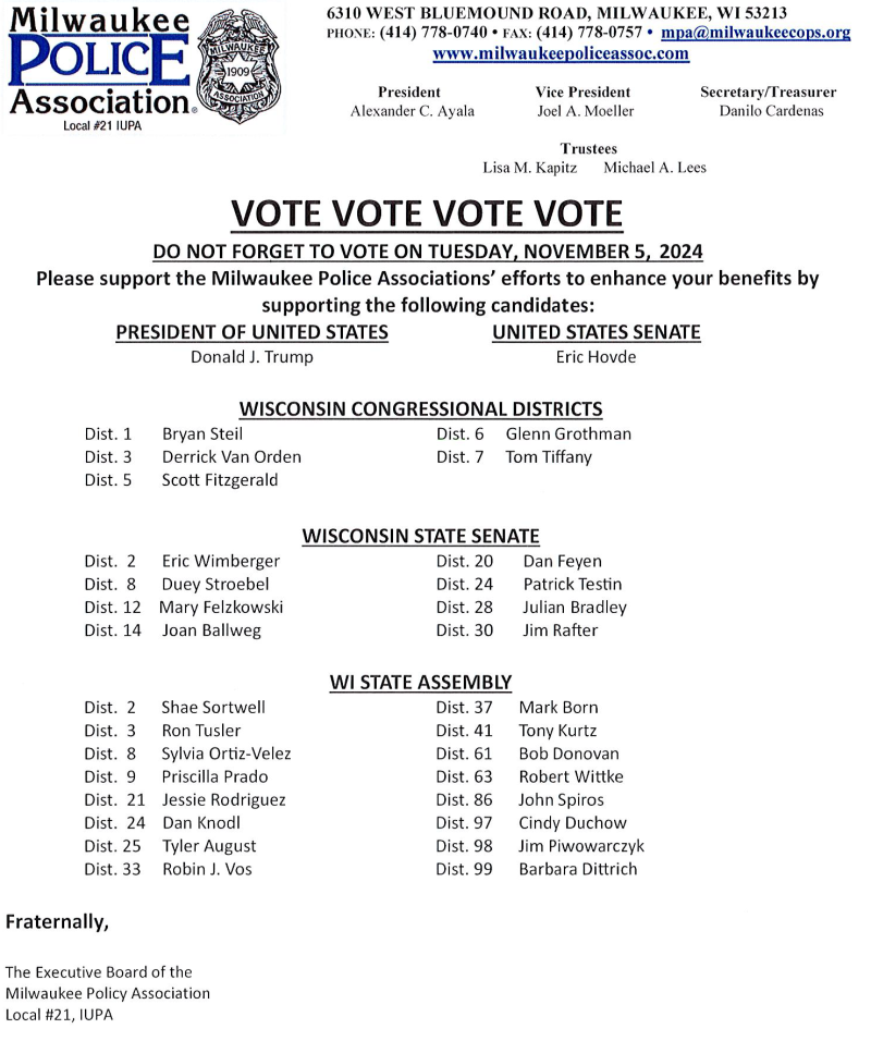 Milwaukee police association endorsements